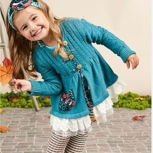 Matilda Jane Captivating Cardigan Sweater Peplum Teal Floral Lining Pocket Lace